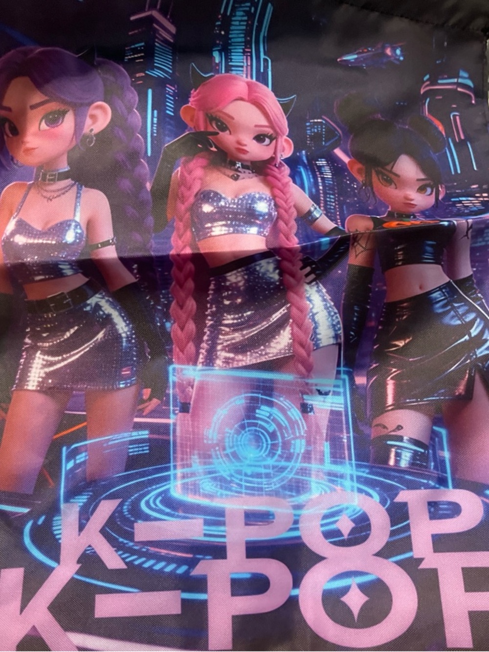 K-POP Girl Group Graphic drawstring backpack Pink & Purple Characters